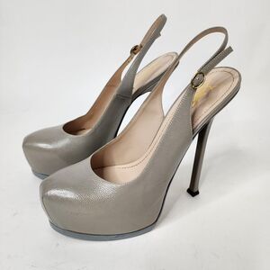 Yves Saint Laurent Tribtoo Grey Platform Slingback Heels Size 40 Designer